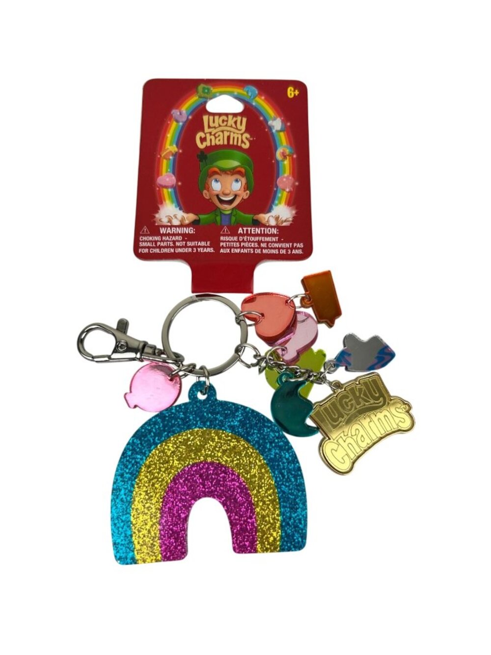 Lucky Charms Colorful Keychain Rainbow Glitter General Mills Logo Leprechaun NWT